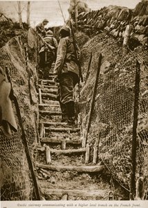 Rustic stairway communicating with a higher level trench on the French front, 1914-19